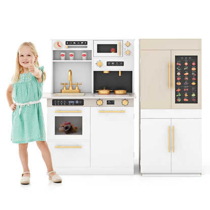 2 Pieces Kids Kitchen Playset Play Kitchen Refrigerator Combination-White