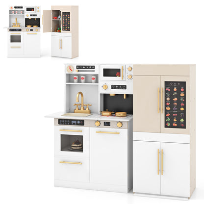 2 Pieces Kids Kitchen Playset Play Kitchen Refrigerator Combination-White