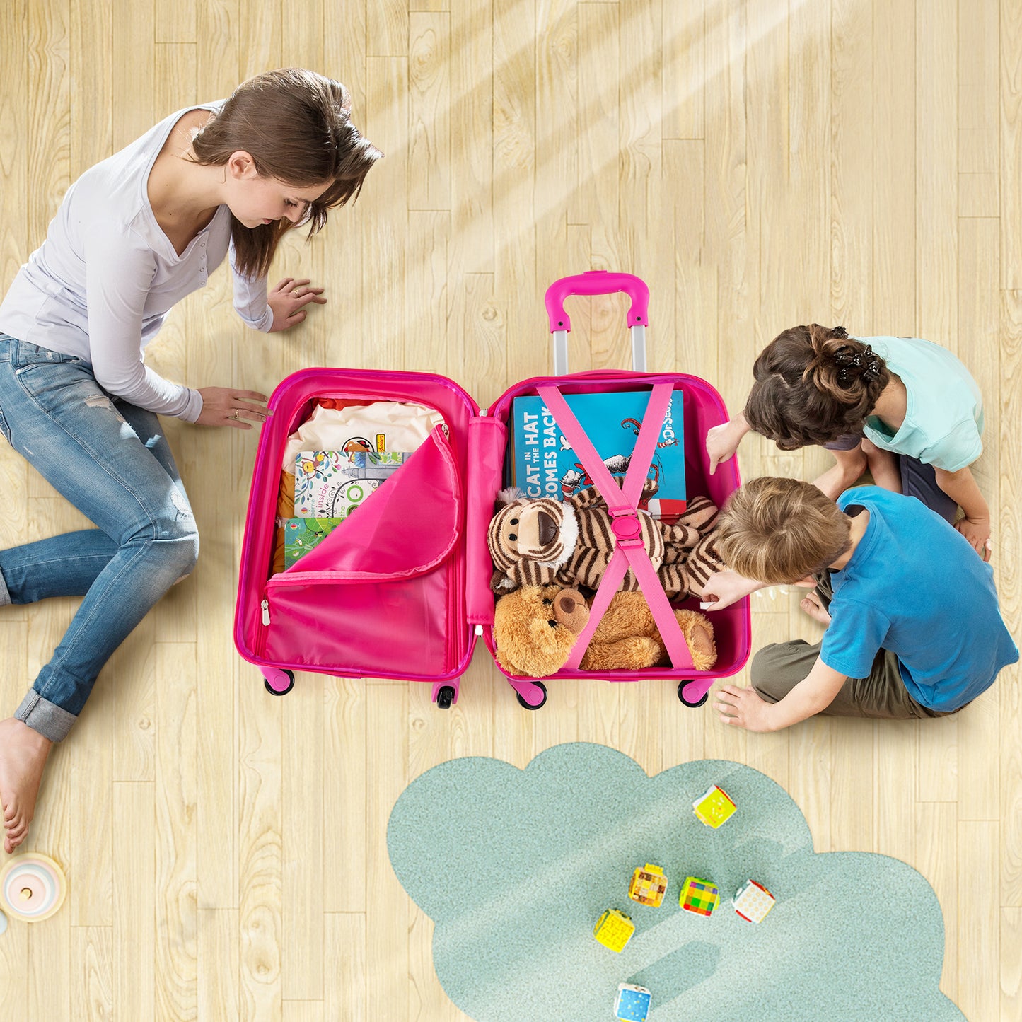 2 Pieces Kids Luggage Set with Wheels and Height Adjustable Handle-Light Purple