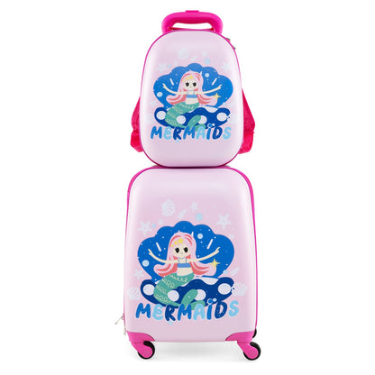 2 Pieces Kids Luggage Set with Wheels and Height Adjustable Handle-Light Purple
