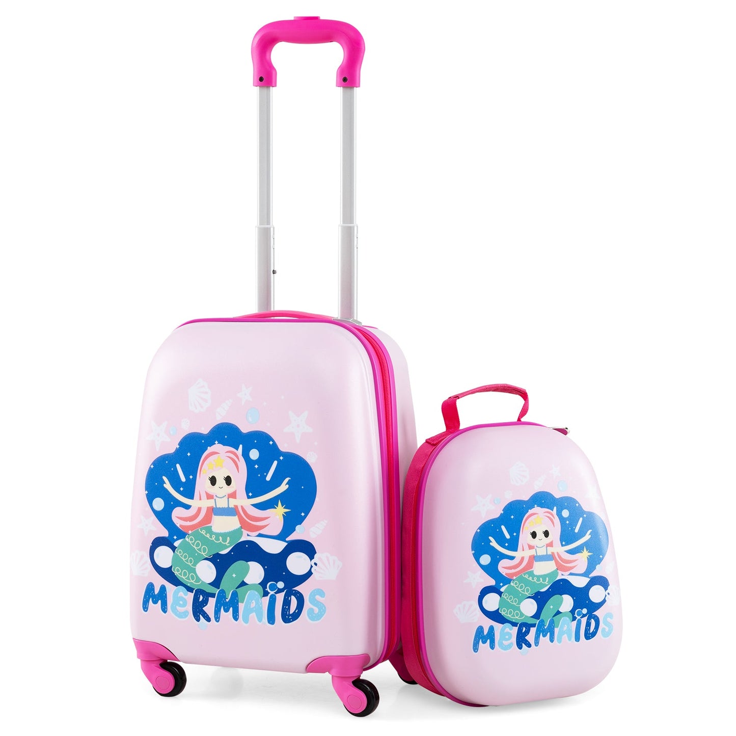 2 Pieces Kids Luggage Set with Wheels and Height Adjustable Handle-Light Purple