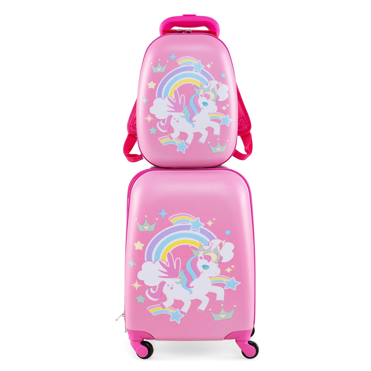 2 Pieces Kids Luggage Set with Wheels and Height Adjustable Handle-Rose