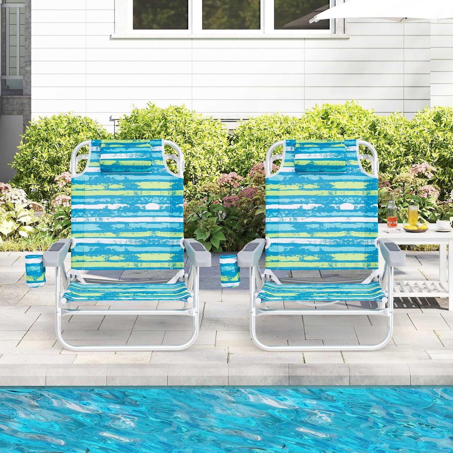 2 Pack Folding Beach Chair Lightweight Lay Flat Lounge Chair-Green