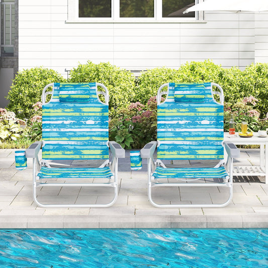 2 Pack Folding Beach Chair Lightweight Lay Flat Lounge Chair-Green