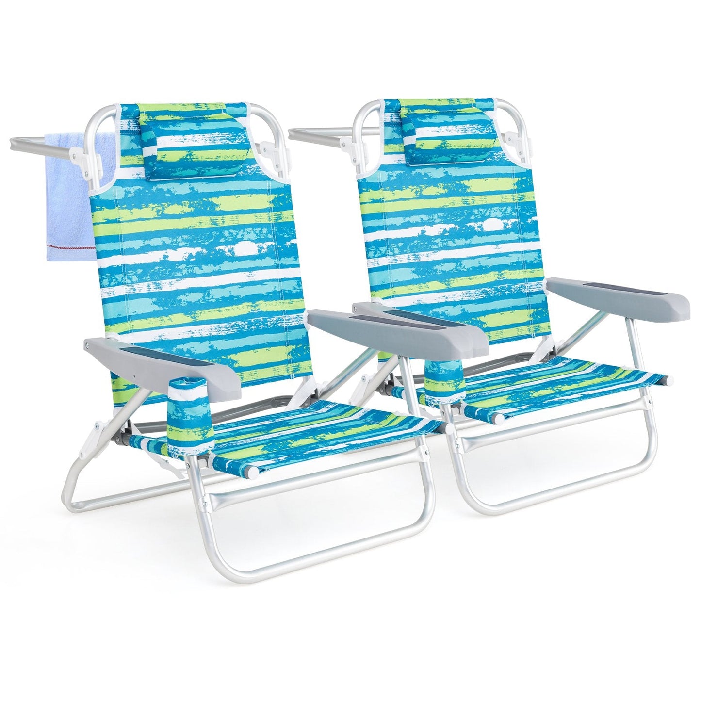 2 Pack Folding Beach Chair Lightweight Lay Flat Lounge Chair-Green