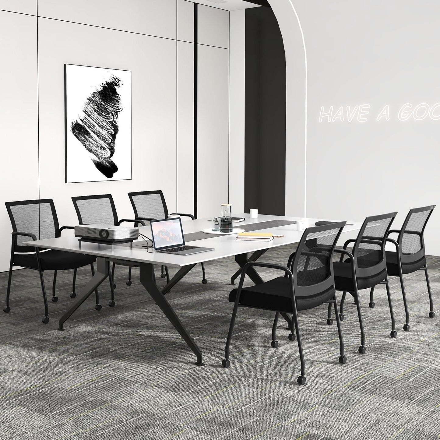 2 Pieces Office Guest Chairs on Wheels-Black