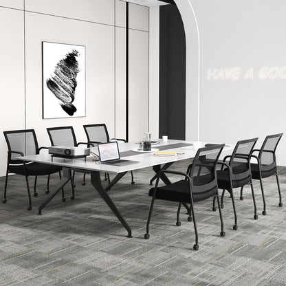 2 Pieces Office Guest Chairs on Wheels-Black