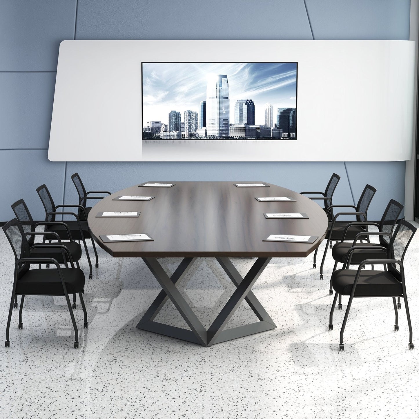 2 Pieces Office Guest Chairs on Wheels-Black