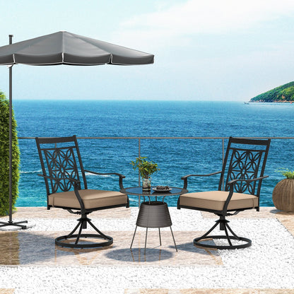 2 Pieces Outdoor Bistro Dining Chair Set Swivel Chairs with Blossom Pattern Backrest-Khaki