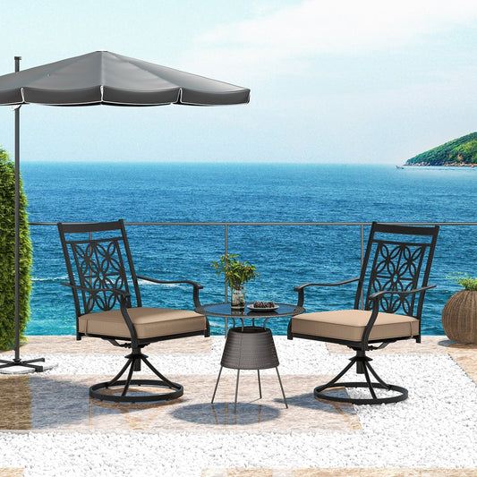 2 Pieces Outdoor Bistro Dining Chair Set Swivel Chairs with Blossom Pattern Backrest-Khaki