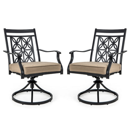 2 Pieces Outdoor Bistro Dining Chair Set Swivel Chairs with Blossom Pattern Backrest-Khaki
