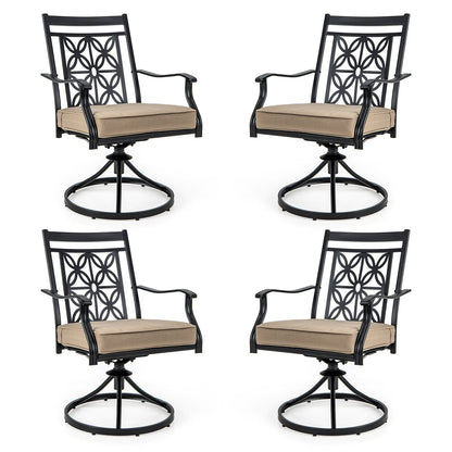2 Pieces Outdoor Bistro Dining Chair Set Swivel Chairs with Blossom Pattern Backrest-Khaki