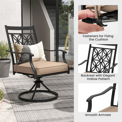2 Pieces Outdoor Bistro Dining Chair Set Swivel Chairs with Blossom Pattern Backrest-Khaki