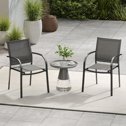 2 Pieces Outdoor Dining Chairs with Armrests and Breathable Fabric-Grey