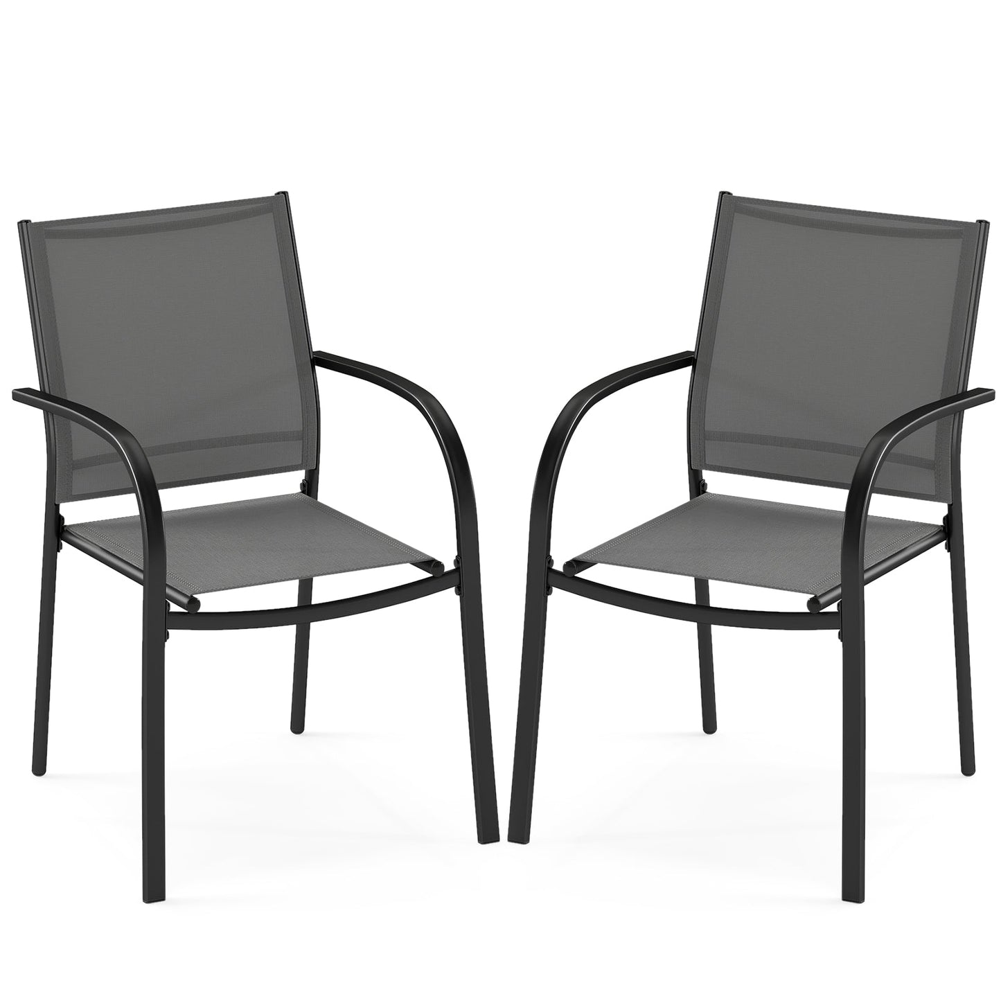 2 Pieces Outdoor Dining Chairs with Armrests and Breathable Fabric-Grey