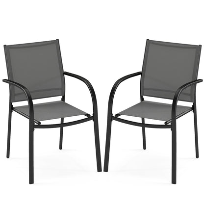 2 Pieces Outdoor Dining Chairs with Armrests and Breathable Fabric-Grey