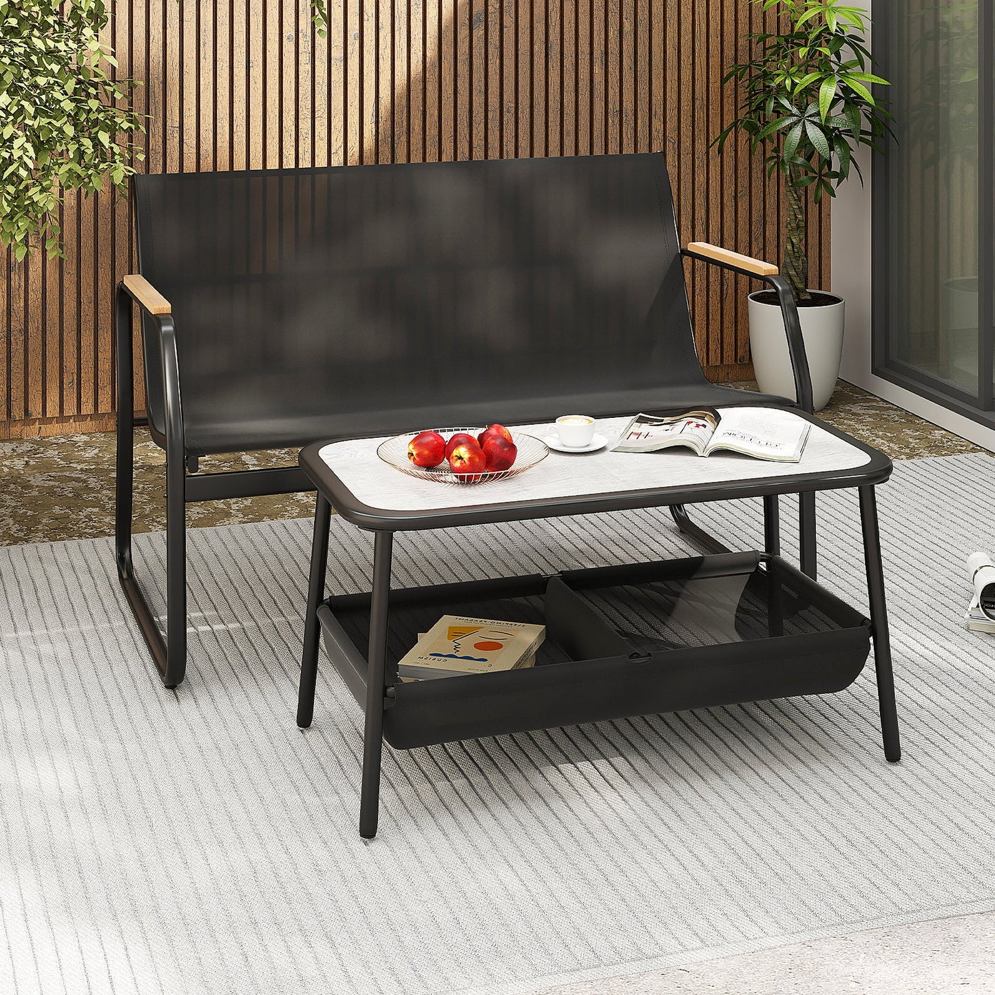 2 Pieces Patio Furniture Set with 2 Storage Compartments-Black