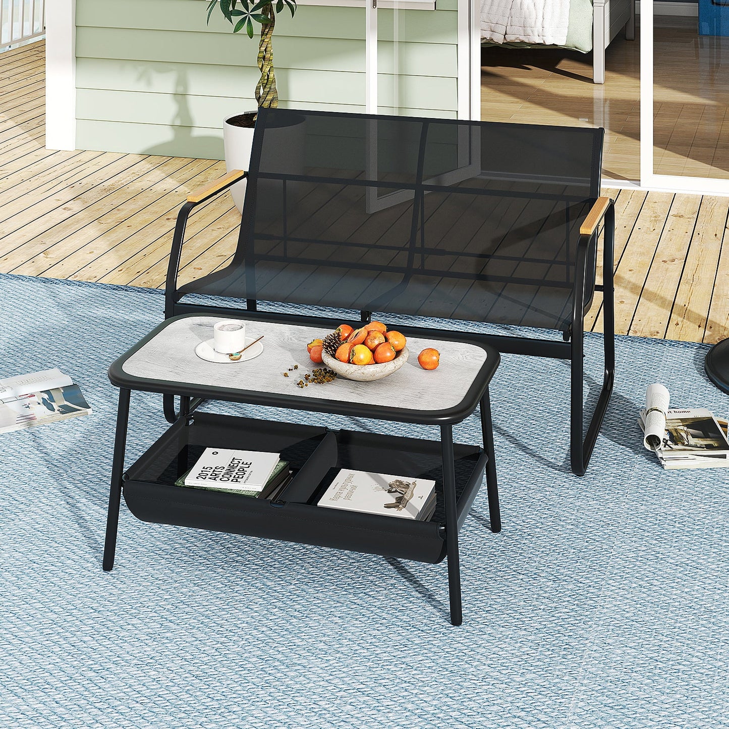 2 Pieces Patio Furniture Set with 2 Storage Compartments-Black