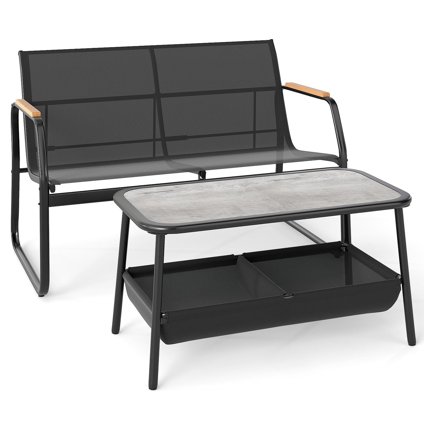 2 Pieces Patio Furniture Set with 2 Storage Compartments-Black
