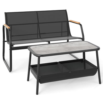 2 Pieces Patio Furniture Set with 2 Storage Compartments-Black
