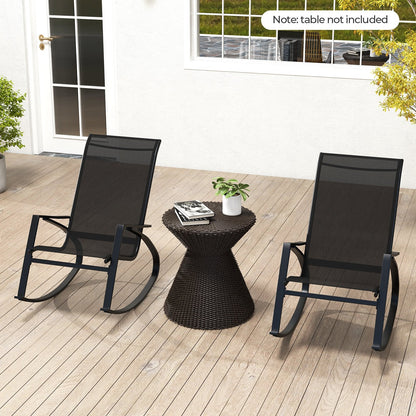 2 Pieces Patio Rocking Chairs with Ergonomic Backrest and Safe Stoppers-Black