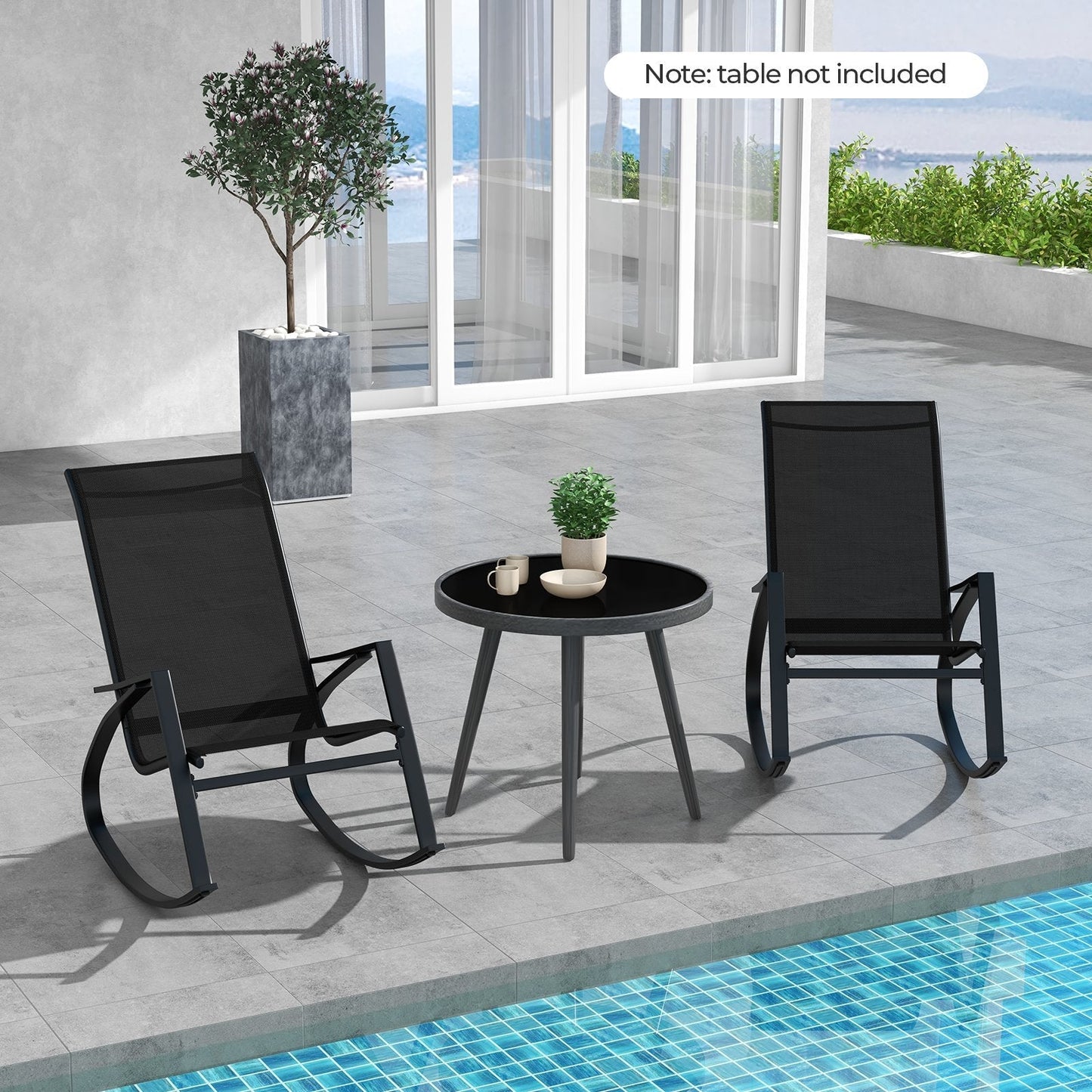 2 Pieces Patio Rocking Chairs with Ergonomic Backrest and Safe Stoppers-Black