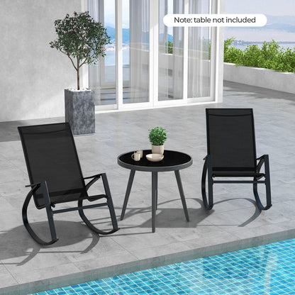 2 Pieces Patio Rocking Chairs with Ergonomic Backrest and Safe Stoppers-Black