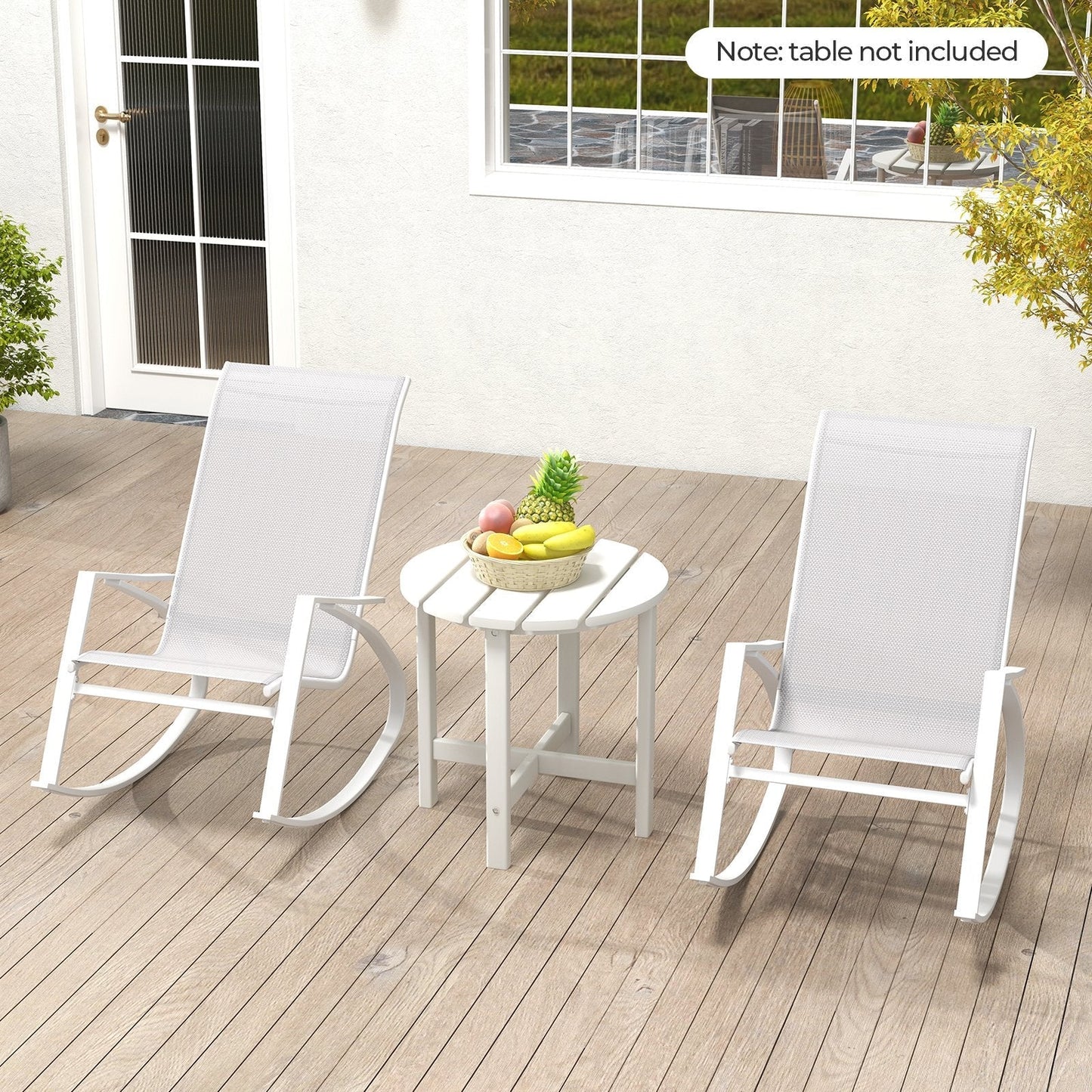2 Pieces Patio Rocking Chairs with Ergonomic Backrest and Safe Stoppers-Grey