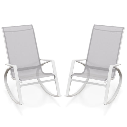 2 Pieces Patio Rocking Chairs with Ergonomic Backrest and Safe Stoppers-Grey