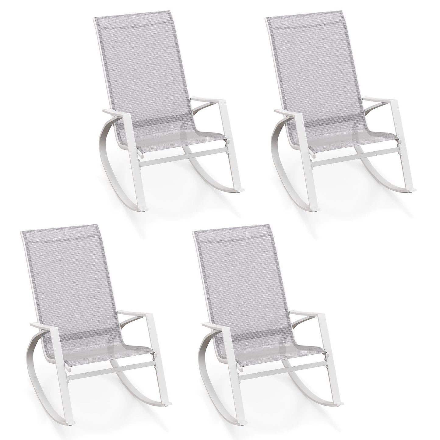 2 Pieces Patio Rocking Chairs with Ergonomic Backrest and Safe Stoppers-Grey