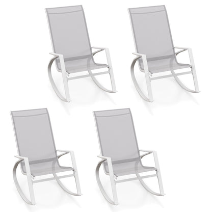 2 Pieces Patio Rocking Chairs with Ergonomic Backrest and Safe Stoppers-Grey