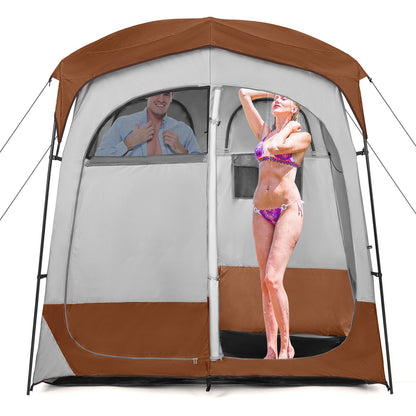 2 Rooms Privacy Shelter Tent with Removable Rain Fly-Coffee