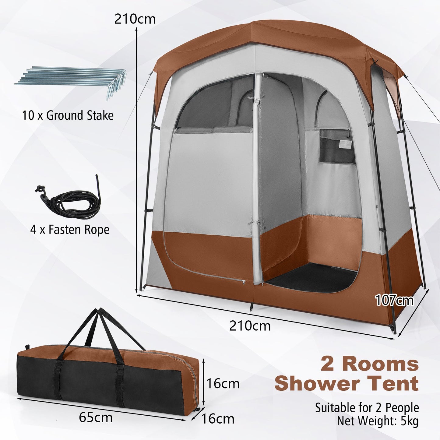 2 Rooms Privacy Shelter Tent with Removable Rain Fly-Coffee