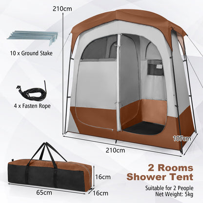 2 Rooms Privacy Shelter Tent with Removable Rain Fly-Coffee