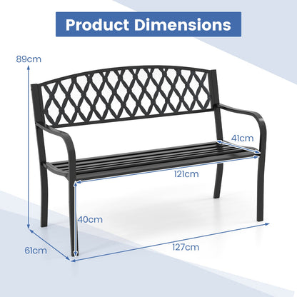 2-Seater Heavy-Duty Metal Garden Bench with Curved Seat and Armrests-Black