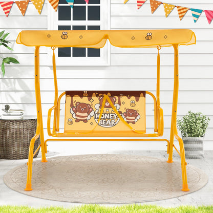2-Seater Kids Patio Swing Chair with Adjustable Canopy and Safety Belt-Orange