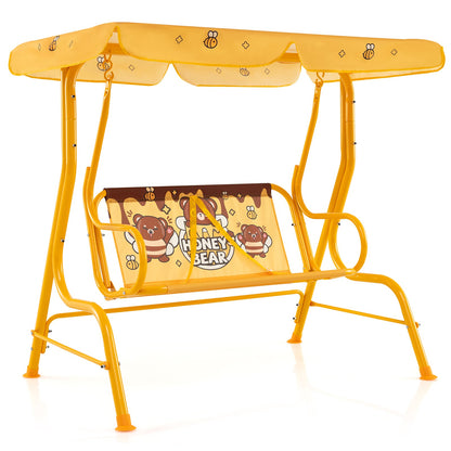 2-Seater Kids Patio Swing Chair with Adjustable Canopy and Safety Belt-Orange