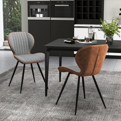 2 Set Armless Dining Chair Modern Accent Chairs with Curved Backrest-Grey