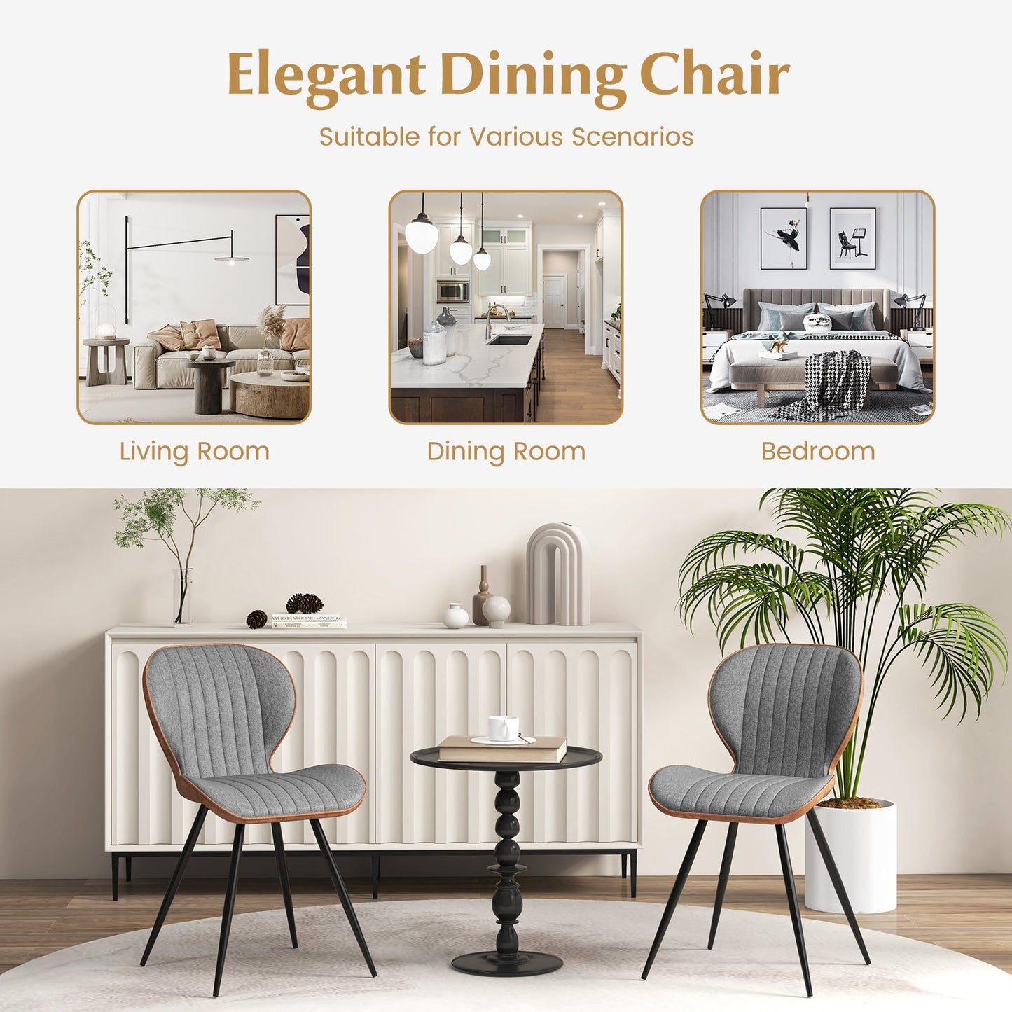 2 Set Armless Dining Chair Modern Accent Chairs with Curved Backrest-Grey