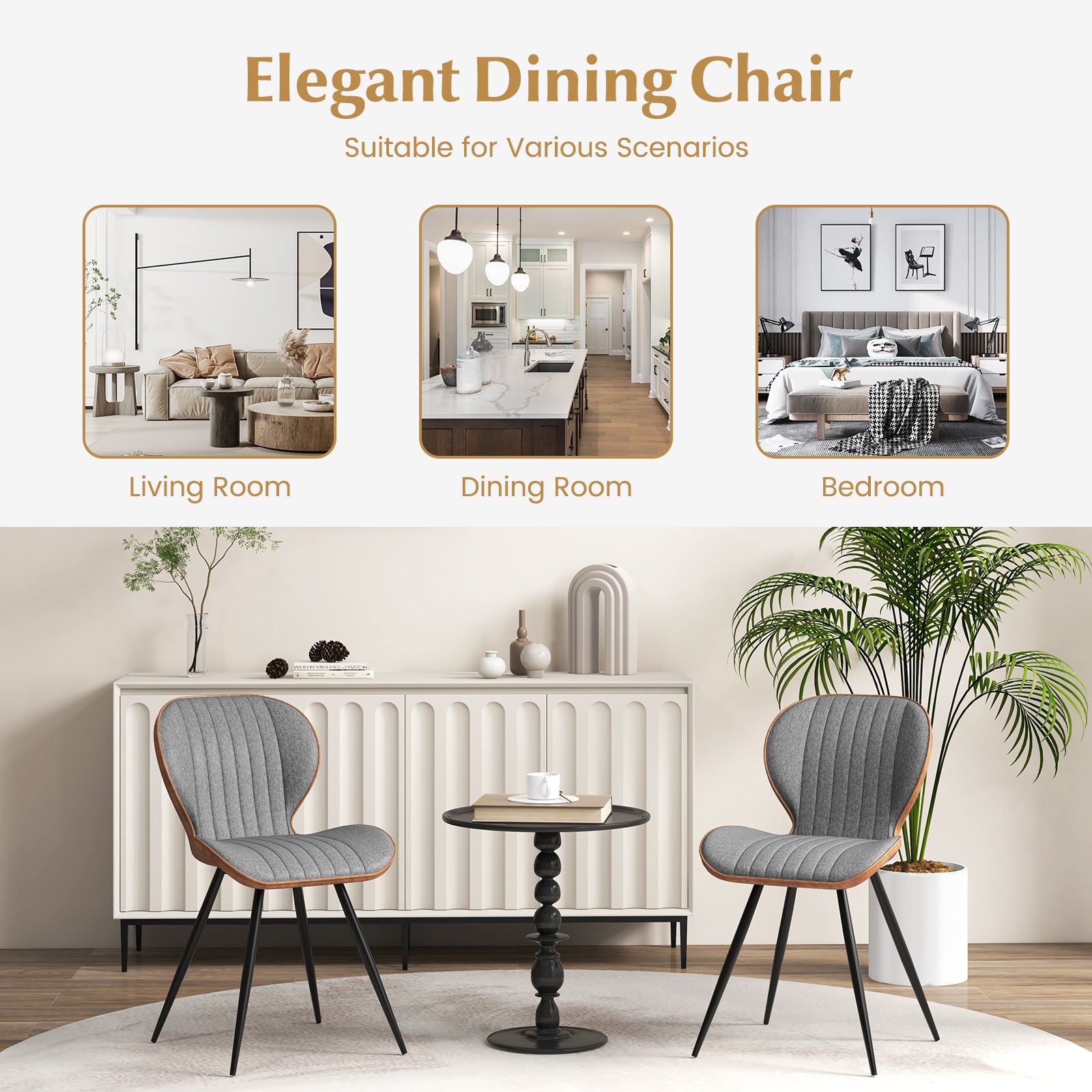 2 Set Armless Dining Chair Modern Accent Chairs with Curved Backrest-Grey