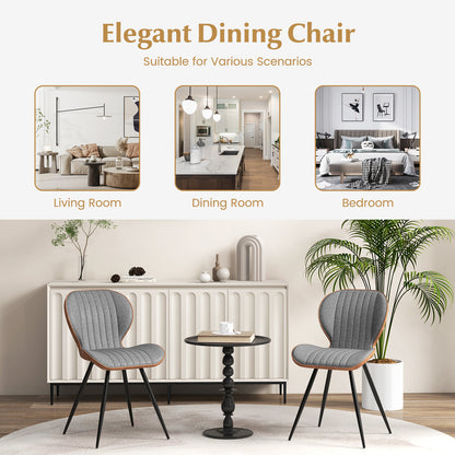 2 Set Armless Dining Chair Modern Accent Chairs with Curved Backrest-Grey