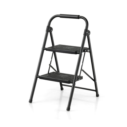 2 Step Folding Ladder with Safe Lock and Hand Grip-Black