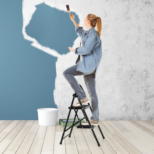 2 Step Folding Ladder with Safe Lock and Hand Grip-Black