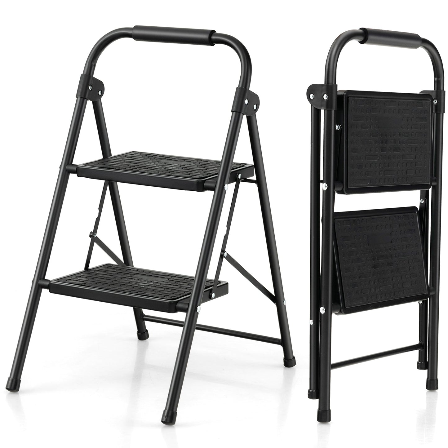 2 Step Folding Ladder with Safe Lock and Hand Grip-Black