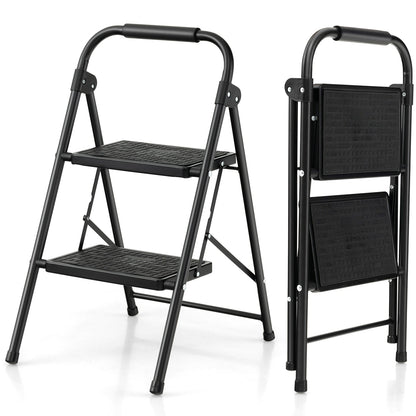 2 Step Folding Ladder with Safe Lock and Hand Grip-Black