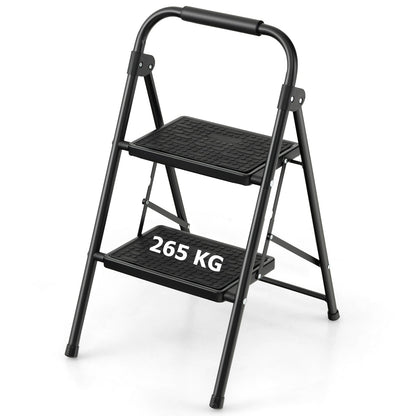 2 Step Folding Ladder with Safe Lock and Hand Grip-Black