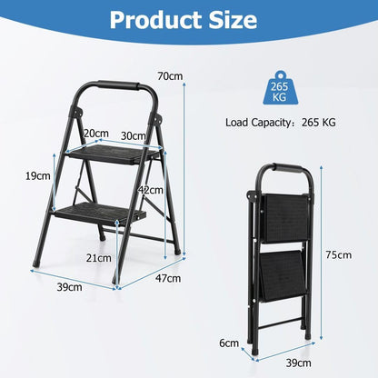 2 Step Folding Ladder with Safe Lock and Hand Grip-Black