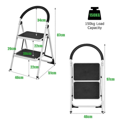 2 Step Folding Household Ladder with Anti-Slip Platform and Grip