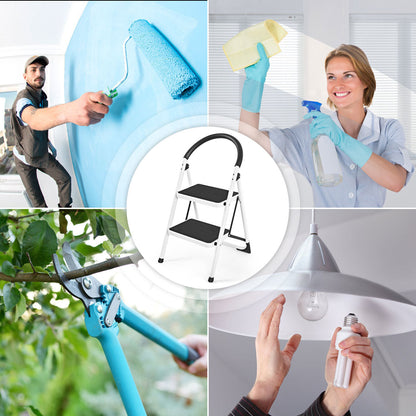 2 Step Folding Household Ladder with Anti-Slip Platform and Grip