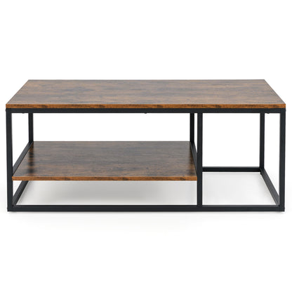 2-Tier 105 cm Industrial Wood Accent Coffee Center Table for Living Room-Rustic Brown